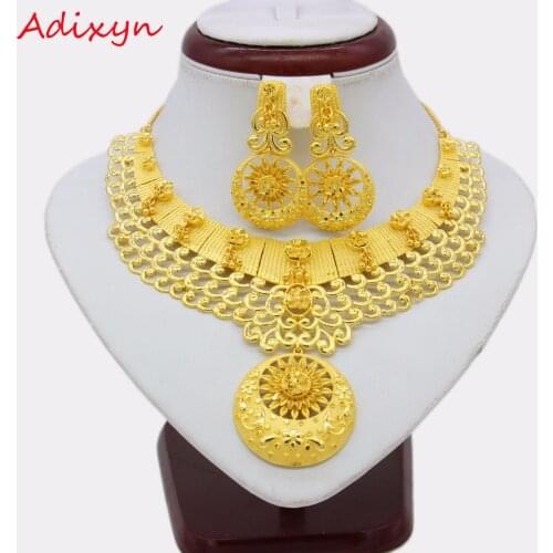 Adixyn NEW Necklace Earrings Set Jewelry Women Girls Gold Color Romantic Arab/Ethiopian/African Wedding Accessories N12191