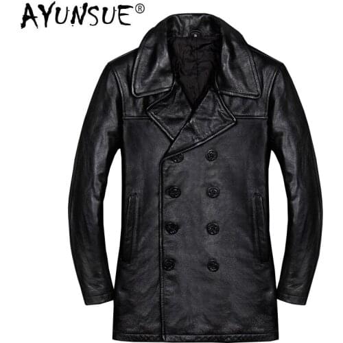 AYUNSUE Genuine Cow Leather Jacket Men Autumn Winter Coat Men Windbreaker Plus Size Leather Jackets Veste Cuir Homme KJ1929