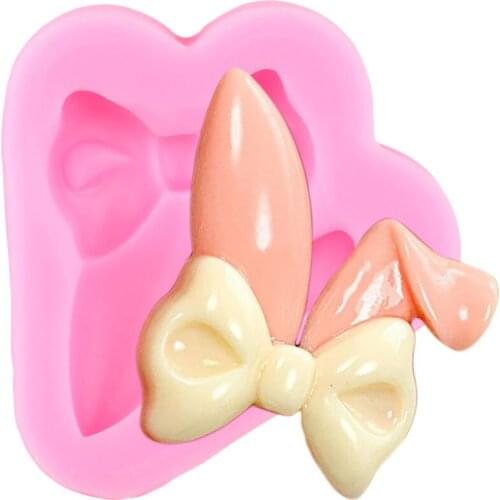 Rabbit Ears Bow Silicone Mold Easter Cake Decorating Tools Cupcake Topper Fondant Molds Candy Chocolate Gumpastes Moulds