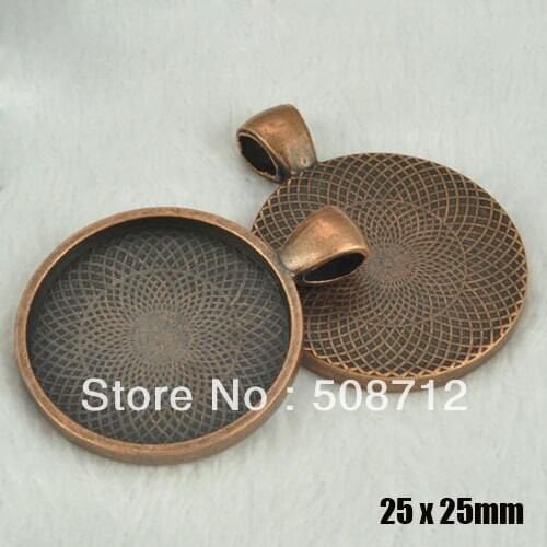 Free shipping!!! Antique Copper 25mm 1'' Pendant Tray,Cabochon Setting,Cameo Blank,Glass Tile