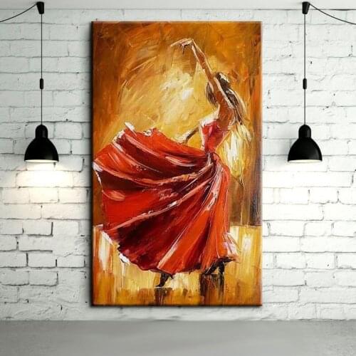 Free Shipping Hand-painted Spanish Flamenco Dancer Oil Painting On Canvas Spain Dancer Dancing With Red Dress Oil Paintings