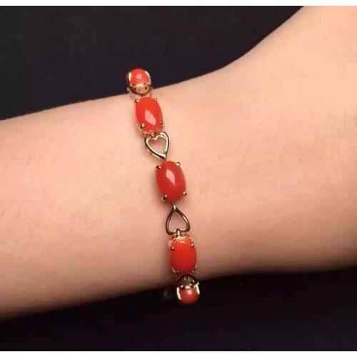 Natural red coral gem Bracelet Natural gemstone romantic elegant round Heart Bracelet 925 silver bracelet girl wedding Gift