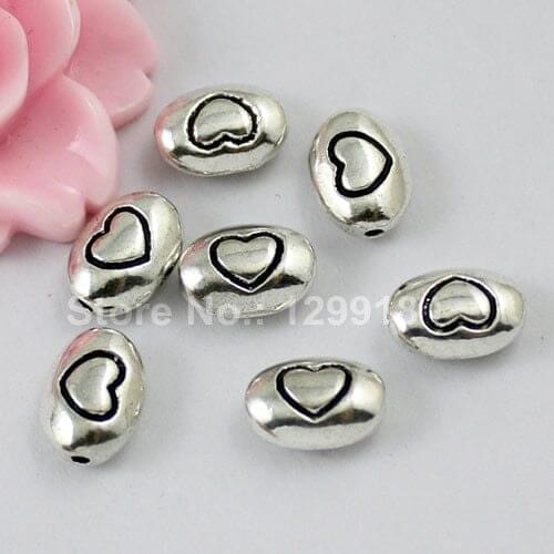 30pcs/lot Metal Zinc Alloy Silver Tone Oval With Heart Beads For Necklace DIY Jewelry Making Accessories 11x8mm Hole:1.5mmK01885