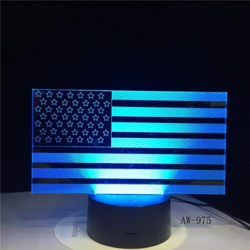 7 Color Changing USB Bedroom Decor American Flag Stripes Shape Table Lamp 3D LED Night Lights Bedside Sleep Light Gifts AW-975