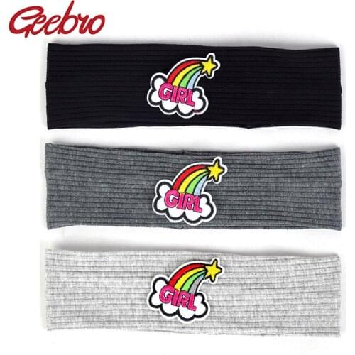 Geebro Children GIRL Letter rainbow Headband Baby Girls Kids Ribbed Elastic Hairband Cotton Turban Wraps Fashion Accessories