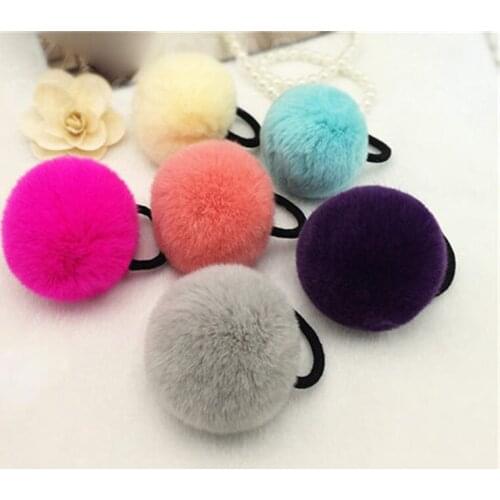 5pcs real Rex Rabbit Very Soft 8cm Fur pompons Ball Elastic Hair Rope Rings Ties Bands Ponytail Holders Girls Hair Accessories