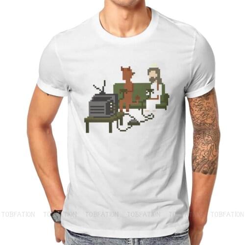 Jesus And Devil Playing Video Games Harajuku TShirt Pixel Creative Streetwear Leisure T Shirt Male Short Sleeve Gift Clothes