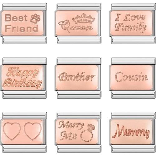 Hapiship 2021 New Fashion Rose Cousin Queen Marry Me Heart Italian Charm Fit 9mm Bracelet Stainless Steel Jewelry Making DJ247