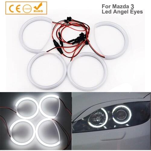 4PcsLED Cotton Lihgt Halo Rings DRL Angel Eyes Kit For Mazda 3 2002-2007 White Super Bright Daytime Running Lamp Car Accessories
