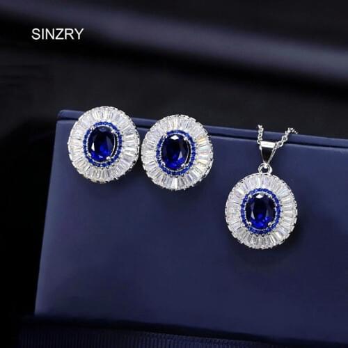 SINZRY Brand cubic Zirconia oval pendant necklace earring set brilliant Luxury OL CZ jewelry set Birthday gift