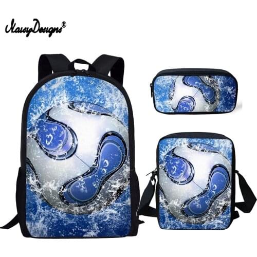 NOISYDESIGNS 2021 Fashion 3pcs/set School Bags for Teens Boys Girls 3D Football Printing Primary Student Casual Backpack Mochila