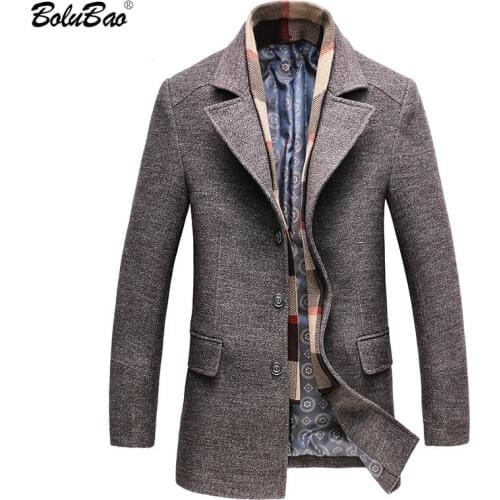 BOLUBAO Men Winter Wool Coat Mens Turn-Down Collar Solid Color Warm Thick Wool Blends Woolen Pea Coat Male Trench Coat Overcoat