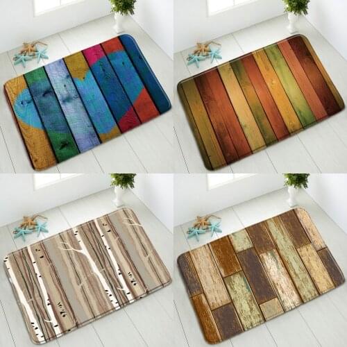 Retro Color Wood Plank Non-Slip Bathroom Mat Creative Love Bedroom Kitchen Entrance Doormat Absorbent Carpet Washable Home Decor