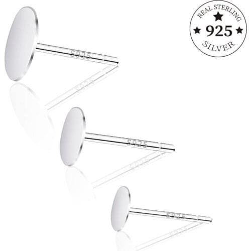 4/6/8mm 925 Sterling Silver Stud Earring Blank Base Ear Post Flat Base Pins For DIY Jewelry Making Cabochon Cameo Setting