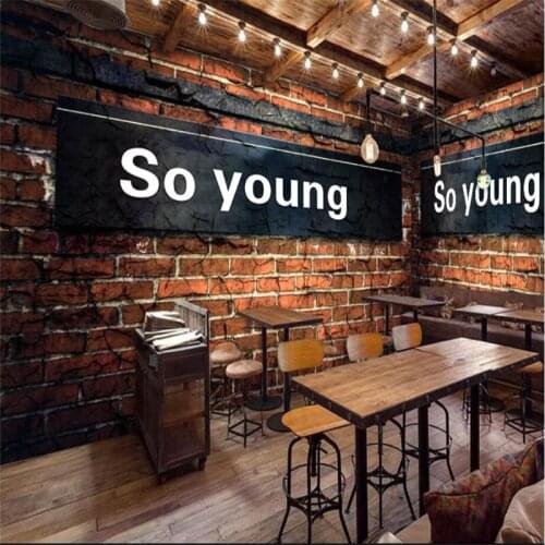 Custom Large wallpaper 3d frescoes Europe and America nostalgic retro brick wall to youth bar coffee shop background decoration