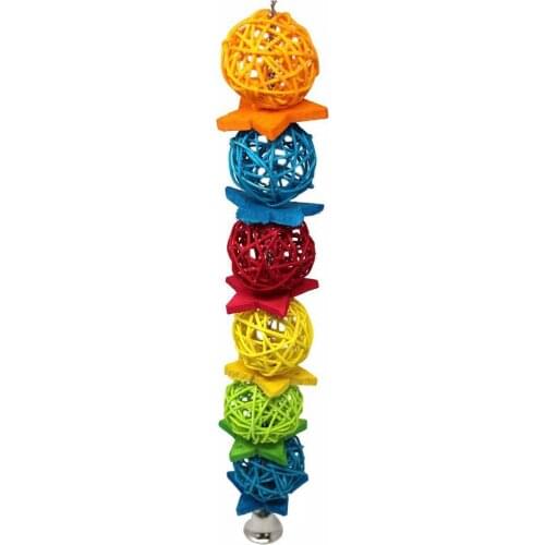 Colorful Birds Parrot Toys Chew Bite Hanging Cage Balls Toy Rattan Balls Star Parrot Bite Toy Small for Pet Bird Hanging Decor