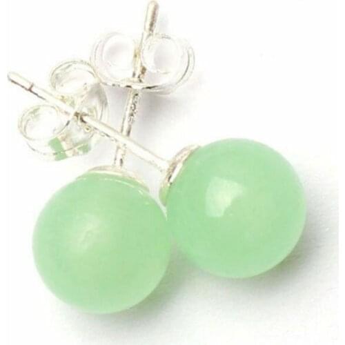 Natural AAA 10mm Genuine Light Green Jade Silver Stud Earrings