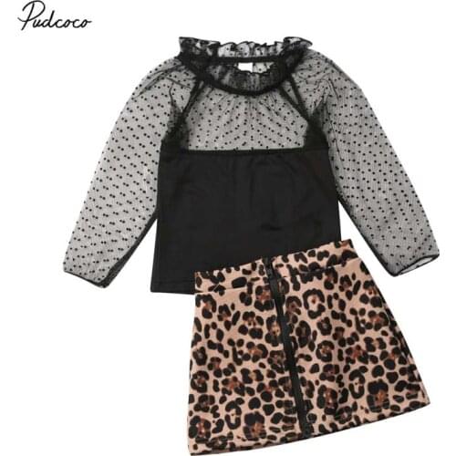 2019 Baby Spring Autumn Clothing Toddler Kids Baby Girl Chiffon Leopard print Clothes Tops T Shirt Skirt Tracksuit Outfit 1-6T