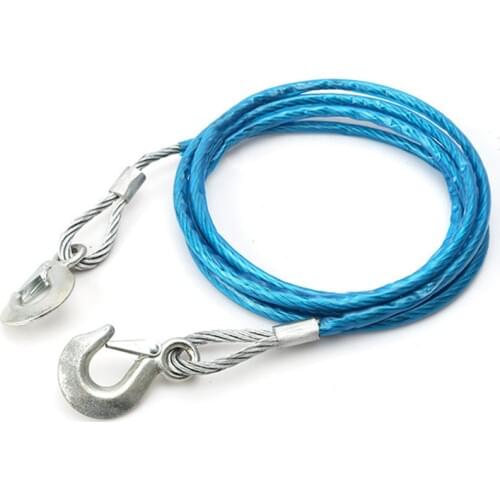 Heavy Duty Tow Ropes 4M 5 Tons Wire Cable High Strength Safety Hook Steel Wire Trailer Car Emergency Towing Rope