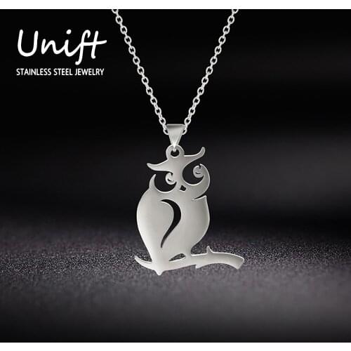Unift Cute Wisdom Owl Pendant Necklace for Men Animal Stainless Steel Choker Womens Accessories Vintage Jewelry Exquisite Gifts