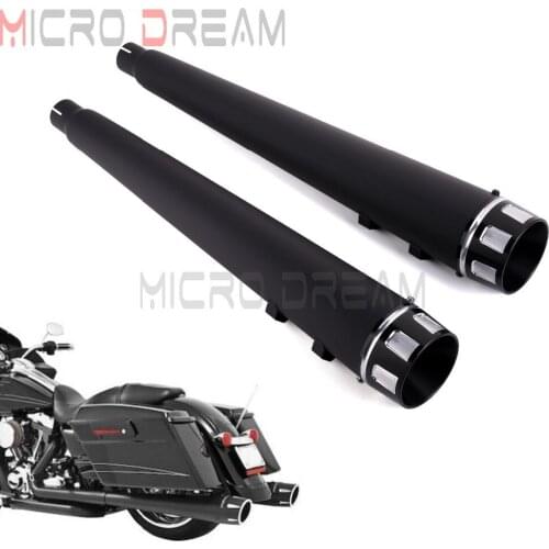 Motorcycle 45mm Slip-On Muffler Exhaust Pipes w/ Black Slot End Cap For Harley Touring Road King Electra Road Glide 1995-2016
