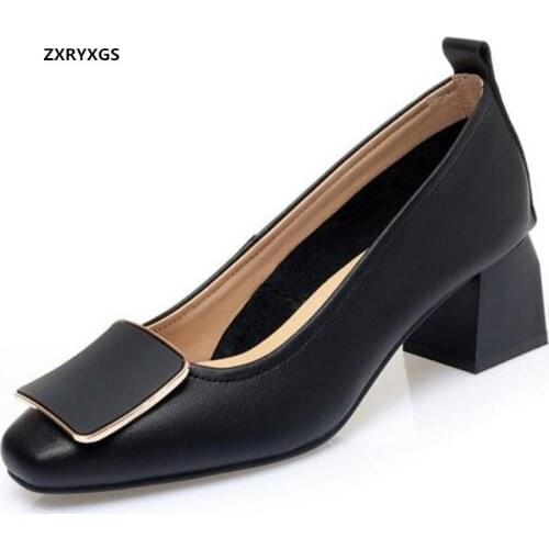 Promotion 2021 New Fashion Spring Women High Heel Shoes Office Banquet Genuine Leather Shoes Large Size Black Beige Camel Colors