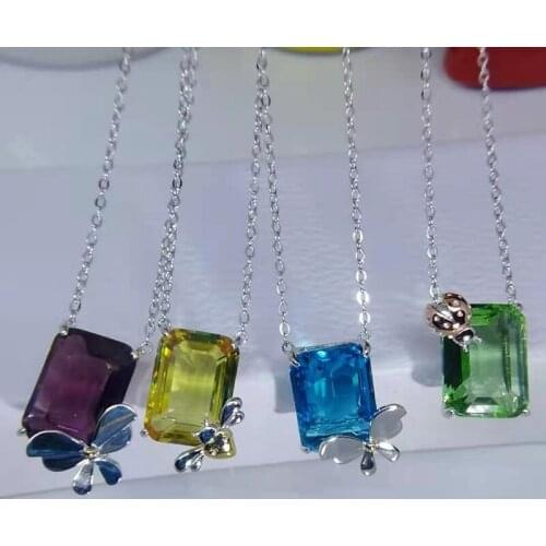 Womens Fashion S925 Sterling Silver Insect Spinel Pendant Necklace Original High Quality Brand Logo Exquisite Gift