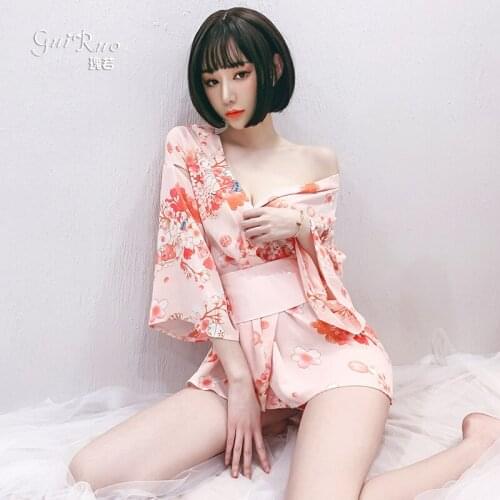 Womens Sexy Japanese Style Kimono Uniform Sexy Lingerie Nightdress off Pajamas the Guillotines Teaser Transparent Passion Suit