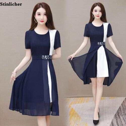 M-5xl Summer Patchwork Chiffon Dress Women Plus Size O-neck Lace Dresses Vintage Sexy Office Elegant Party Dress Vestidos Mujer
