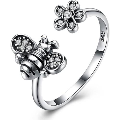 Vintage Daisy Bird Bee Rings For Women Retro Silver Color Gothic Insect Animal Flower Ring Open Adjustable Ring Wedding Jewelry
