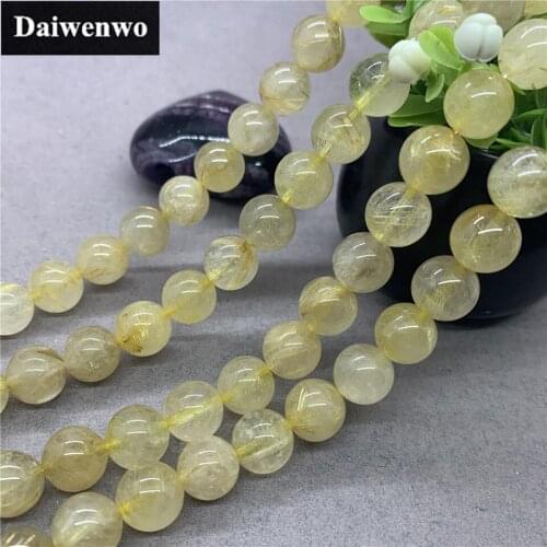 Golden Rutilated Quartz Beads Stone Round 6-12mm Gemstone Loose Spacer DIY