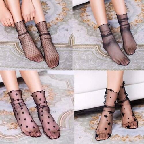 1pair Sexy Dot Lace Socks Women Transparent Mesh Ankle Socks Ladies Ultra-Thin Princess Tulle Socks Female Meias