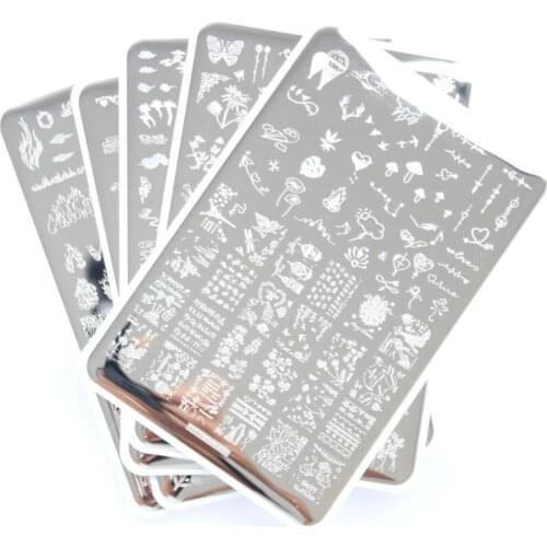 1 pc 14.5*9.5 cm Stainless Steel Nails Stamping Plates Love Heart Lace Flame Punk Image Stencil Nail Art Stamp Template Tr#43