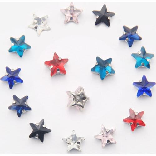 10mm 20pcs Five-pointed star Thickened bottom support glass sew on rhinestones with claw Diy Clothing accessories