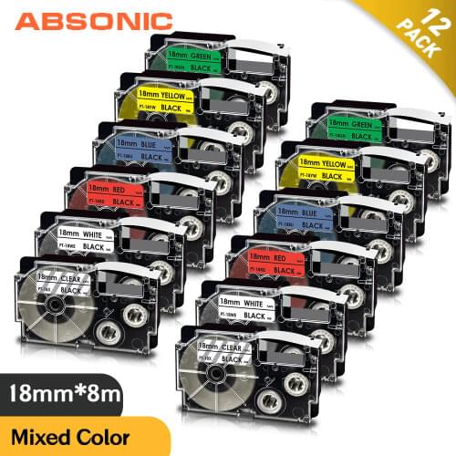 12PK Multiple Color Printer Ribbon XR-18X XR-18WE XR-18RD XR-18BU XR-18YW XR-18GN Label Tape Compatible for Casio KL-130 KL-120