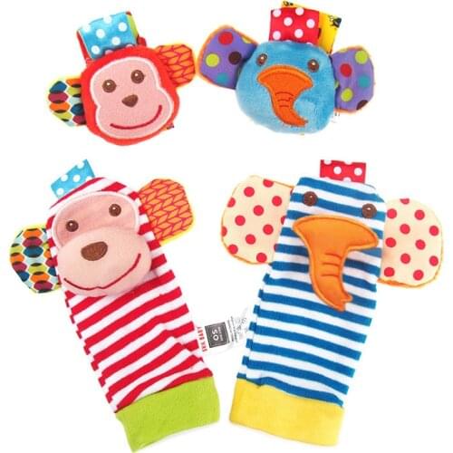 2pcs and 4pcs/set Infant Baby Kids Socks Rattle Toys Wrist Rattle and Foot Socks 0-12Months Infant Wristbands Soft Handbells Toy