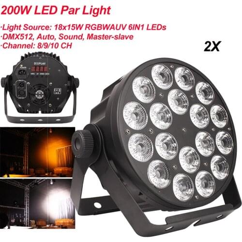 2Pcs/Lot LED Flat Par 18x15W RGBWAUV 6IN1 Stage Wash Lighting For DJ Party Club Disco 8/9/10 channels DMX Master/Save Stage