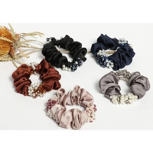 2021 women Hair accessories scrunchies with pearl and crystal Fashion hairband headband Silk-like hair loops