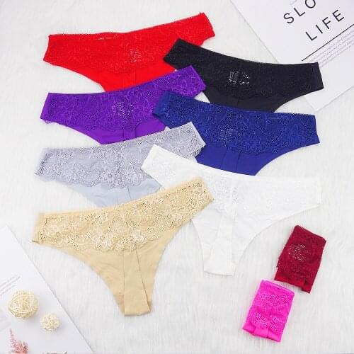 3 Pcs Lot Women Underwear Sexy G-String Thongs Simple Style Ladies Panties Ice Silk Seamless Briefs Sexy Low-Rise with Lace Trim