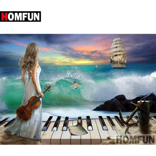 HOMFUN Full Square/Round Drill 5D DIY Diamond Painting "Woman piano" Embroidery Cross Stitch 5D Home Decor Gift A08441