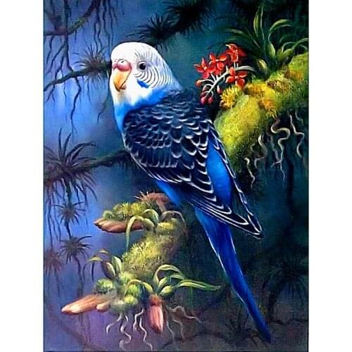 Diy Diamond Painting Cross Stitch Needlework Colorful Parrot Resting Night Diamond Embroidery Full Round Mosaic Decoration Resin