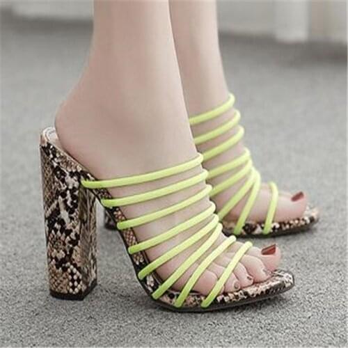 Womens shoes summer thick heel high heel 11.5 cm round head Roman snake lace sandals and slippers waterproof