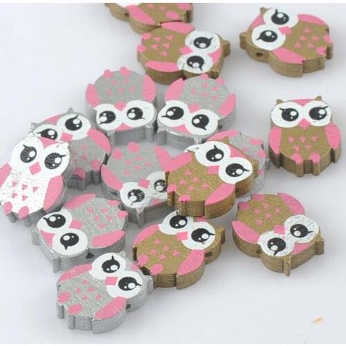 Gold Silver Owl Pattern Cute Wooden Spacer Loose Beads For Children Jewelry making DIY 50pcs 21x17mm MT2016X