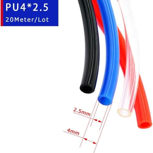 High Quality 20 Meter PU4*2.5 pneumatic hose Red Black Blue Transparent Compressor Hoses ID 2.5mm OD 4mm Air Hose For Compresso