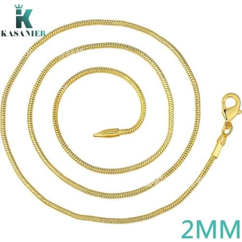 Fashion Snake Chain Unisex Necklace 1mm/2mm Width 16"-30" Gold Color Round Link Chain Jewelry + lobster clasps Punk Necklaces