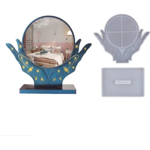 DIY Desktop Makeup Mirror Home Decor Silicone Mold Jewelry Fillings Charms Handmade Lady Hands Mirrors Epoxy Resin Mould Craft