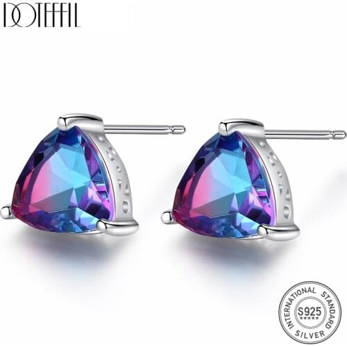 DOTEFFIL Luxury Rainbow Topaz Stud Earrings Real 100% 925 Sterling Silver Fashion Women Earring Jewelry Wholesale Wedding Gifts