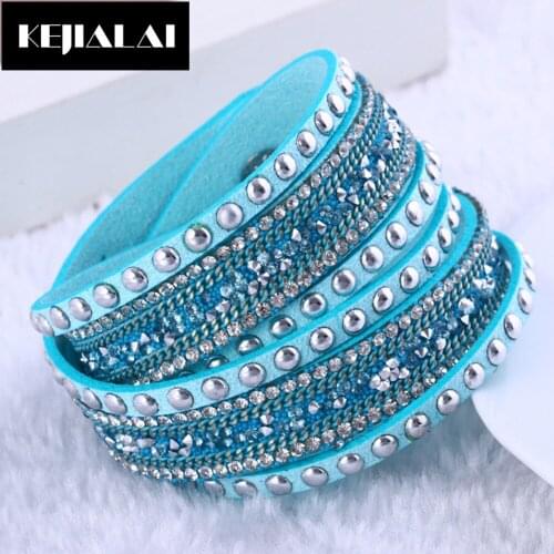 Paved Rhinestone Leather Bangles & Bracelets Women Fashion Jewelry Multilayer Bracelet Wrap Charm Silver-color Beads Best Gift