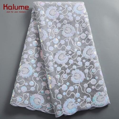 Kalume 5 Yard African Sequins Lace Fabric With Sequins White Nigerian French Lace Fabric For Wedding Party Dress Sewing H2456