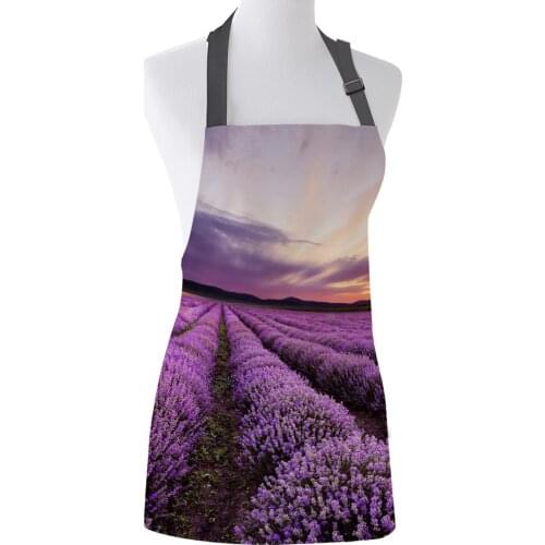 Plant Purple Lavender Flowers Dusk Print Apron Print Unisex Kitchen Bib with Adjustable Neck for Cooking Gardening